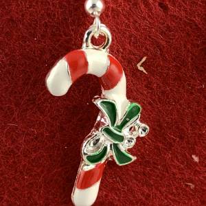 rot-weiße Zuckerstangen-Ohrringe * Weihnachtsohrringe * Adventskalenderfüllung * Hängeohrringe * Zuckerstange * Winteroh Bild 3