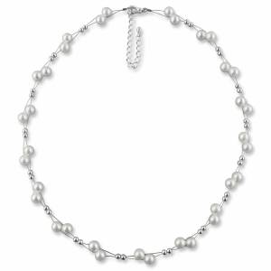 Perlenkette mit Perlen creme weiß, 925 Silber, Schmucketui, Halskette Perlen, Hochzeitsschmuck, Edle Perlen Kette Bild 2