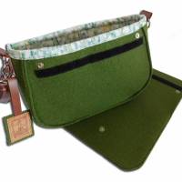 Handtaschen Umhängetaschen Schultertaschen Crossbag aus grünem Wollfilz Tasche mit Stickerei Wechselklappe wandelbar Bild 9