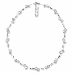Perlencollier Perlen creme weiß, Silber, Swarovski Steine, Perlen Kette, Schmucketui, Braut Schmuck, Halskette Perlen Bild 1