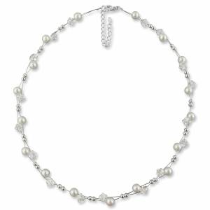 Perlencollier Perlen creme weiß, Silber, Swarovski Steine, Perlen Kette, Schmucketui, Braut Schmuck, Halskette Perlen Bild 2