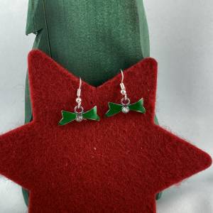 kleine Grüne Schleifenohrringe * Schleife * Schleifchen * Weihnachtsohrringe * X-Mas * Adventskalenderfüllung * Mitbring Bild 2