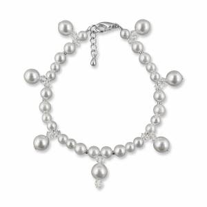 Perlen Armband Hochzeit, Kleine Perlen weiß creme, Strass Kristalle, 925 Silber, Schmuckbeutel, Perlenarmband Braut Bild 1