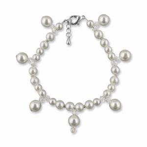 Perlen Armband Hochzeit, Kleine Perlen weiß creme, Strass Kristalle, 925 Silber, Schmuckbeutel, Perlenarmband Braut Bild 2