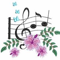 Stickdatei Musik Noten mit Hibiskusblüten verschiedene Größen Bild 2