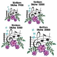 Stickdatei Musik Noten mit Hibiskusblüten verschiedene Größen Bild 3