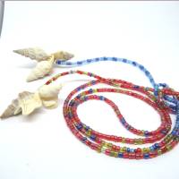Lange bunte Halskette mit Miniperlen und echten Muscheln zum Knoten, maritimer Look für Naturliebhaberinnen Bild 10