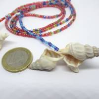 Lange bunte Halskette mit Miniperlen und echten Muscheln zum Knoten, maritimer Look für Naturliebhaberinnen Bild 4