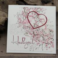 Hochzeitskarte, Glückwunschkarte zur Hochzeit, Kirschblüten mit Vogel-Motiv Bild 1