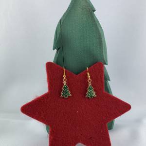 grünes Weihnachtsbäumchen * Tannenbaum * Weihnachtsbaumohrringe * Weihnachtsohrringe * Hängeohrringe * Christbaumohrring Bild 1