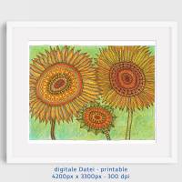 Digitale Datei, Kunst zum Ausdrucken, 3 Sonnenblumen, 4200 px x 3300 px, 300 dpi Bild 2