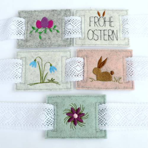 ITH Stickdatei Ostern Geschenkanhänger zum Auffädeln 5 Motive