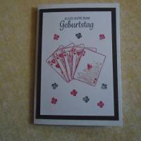 Glückwunschkarte Geburtstagskarte Kartenspielen Frau Mann Pik Kreuz Karo Herz Kartenspieler Spielkarten Bild 1
