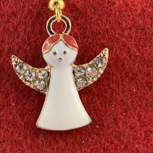 goldfarbener Engel mit weißem Kleid und glitzernden Flügeln * Weihnachtsohrringe * Hängeohrringe * Winterohrringe * Ange Bild 3