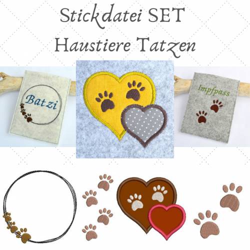 Stickdatei Tatzen Haustier SET