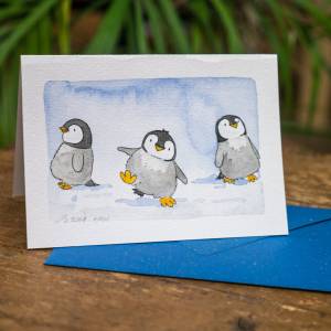 Grußkarten "kleine Pinguine", besonders niedliche Faltkarte für Kinder, Original Illustrationen Bild 2