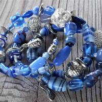 Wickelarmband / Spiralarmband in blau / silberfarben Bild 1