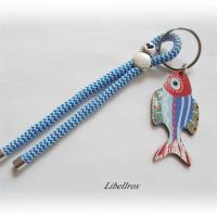 Schlüsselanhänger aus Segelseil/Segeltau mit Holzfisch - Geschenk,Kommunion,Konfirmation,maritim,blau,weiß Bild 1