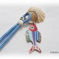 Schlüsselanhänger aus Segelseil/Segeltau mit Holzfisch - Geschenk,Kommunion,Konfirmation,maritim,blau,weiß Bild 2