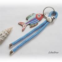 Schlüsselanhänger aus Segelseil/Segeltau mit Holzfisch - Geschenk,Kommunion,Konfirmation,maritim,blau,weiß Bild 3