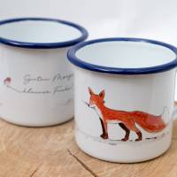 niedliche Emaille-Tasse "Fuchs mit Rotkehlechen" Bild 1