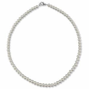 Perlen Kette 40cm, Halskette Perlen, Perlen 5mm weiß creme, Perlenkette kleine Perlen, Silber, Halsschmuck Hochzeit Bild 3