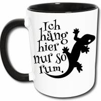 Gecko Tasse mit Spruch Ich häng hier nur so rum, Reptilien, Echsen, Terraristik, Klettern Geschenk, Tier Motiv Bild 1