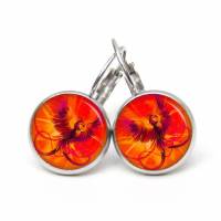 Ohrstecker, Ohrhänger, Clipse Phönix rot orange - Fabelwesen - verschiedene Größen - Edelstahl Bild 4