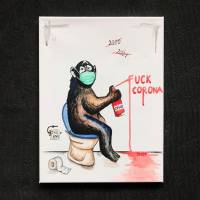 Streetart Statement Affe „Fuck Corona“ handgemalt, 40x30cm Bild 1
