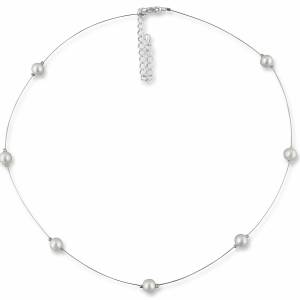 Perlenkette, Kleine Perlen creme weiß, 925 Silber, Schmucketui, Perlen Kette, Halskette mit Perlen, Braut Collier Bild 1