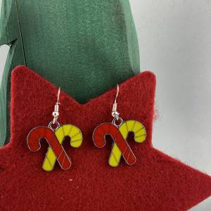 rot-gelbe Zuckerstangen-Ohrringe * Weihnachtsohrringe * Adventskalenderfüllung * Hängeohrringe * Zuckerstange * Winteroh Bild 2