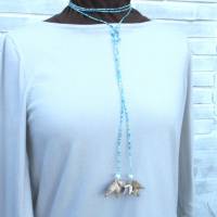 Lange Halskette mit Miniperlen und echten Muscheln zum Knoten Bild 1