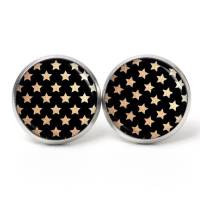 Ohrstecker Ohrhänger Clipse goldene Sterne auf schwarz - verschiedene Größen - Edelstahl - Geschenkidee Just Trisha Bild 1