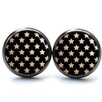 Ohrstecker Ohrhänger Clipse goldene Sterne auf schwarz - verschiedene Größen - Edelstahl - Geschenkidee Just Trisha Bild 2