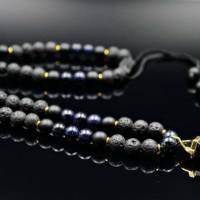 Herren Halskette aus Edelsteinen Sandstein Onyx Lava mit Knotenverschluss, Länge 57 cm Bild 1