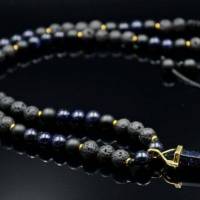 Herren Halskette aus Edelsteinen Sandstein Onyx Lava mit Knotenverschluss, Länge 57 cm Bild 4
