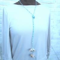Lange bunte Halskette mit Miniperlen und echten Muscheln zum Knoten, maritimer Look für Naturliebhaberinnen Bild 4