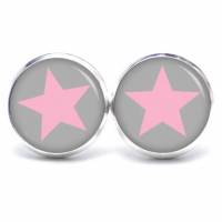Ohrstecker, Ohrhänger, Clipse Stern Sterne rosa grau - verschiedene Größen - Edelstahl Bild 1