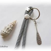 Schlüsselanhänger aus Segelseil/Segeltau mit Paddel,Kleeblatt - Glücksbringer,rudern,paddeln,schwarz,weiß Bild 2