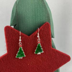 grünes Weihnachtsbäumchen mit rotem Stern * Tannenbaum * Weihnachtsbaumohrringe * Weihnachtsohrringe * Hängeohrringe * C Bild 2