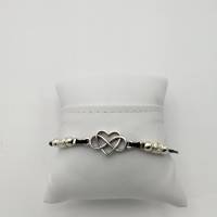 Leder-Perlen-Armband in schwarz silber, mit Herz "Unendliche Liebe", 22 cm variabel anpassbar Bild 1