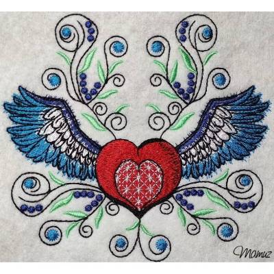 *  Herz, Flügel mit Blumen  *  2 Größen 13 x 15 und  18 x 20