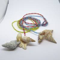 Lange bunte Halskette mit Miniperlen und echten Muscheln zum Knoten, maritimer Look für Naturliebhaberinnen Bild 5
