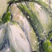 SCHNEEGLÖCKCHEN - wunderschönes Blütenbild 40cm x 40cm, mit Strukturpaste und Glitter Bild 3