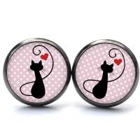 Ohrstecker Ohrhänger Clipse rosa Pünktchen mit verliebter Katze - verschiedene Größen - Edelstahl - Geschenkidee Bild 2