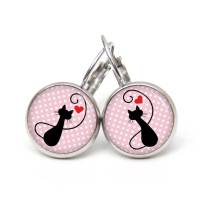 Ohrstecker Ohrhänger Clipse rosa Pünktchen mit verliebter Katze - verschiedene Größen - Edelstahl - Geschenkidee Bild 4
