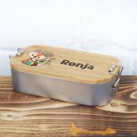 Lunchbox personalisiert, Brotdose für Kinder bedruckt mit Name, Brotbox für Kindergarten, Edelstahldose mit Bambusdeckel Bild 8