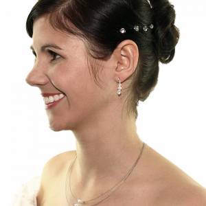 Braut Kette Perlen weiß creme, 925 Silber, Swarovski Strass, Geschenkbox, Perlenkette mehrreihig, Halskette mit Perlen Bild 3