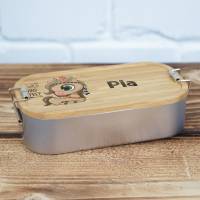 Lunchbox personalisiert, Brotdose für Kinder bedruckt mit Name, Brotbox für Kindergarten, Edelstahldose mit Bambusdeckel Bild 6