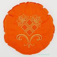 rundes Kissen für Yoga oder Meditation, orange bestickt in gold, Ø 30 cm, Unikat, Geschenk, Bild 1